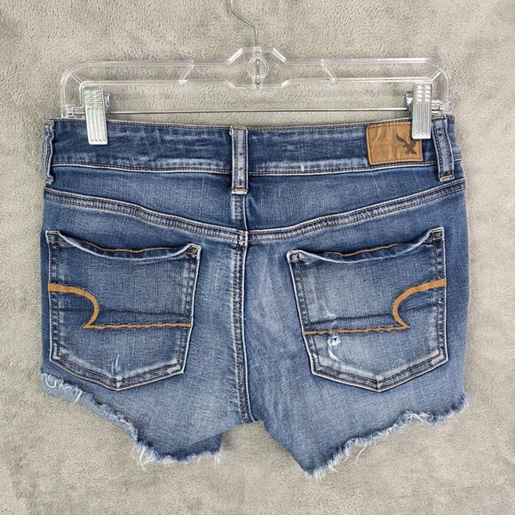 Womens American Eagle Outfitters Blue Denim Midi Shorts Distressed Stretch 6 - Picture 5 of 10